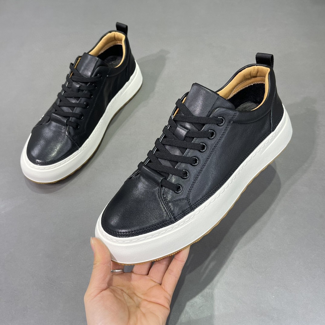 Men's Trendy Black Leather Casual Sneakers